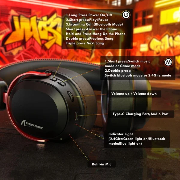 ATTACK SHARK L30 PRO Headset (Black&Red)