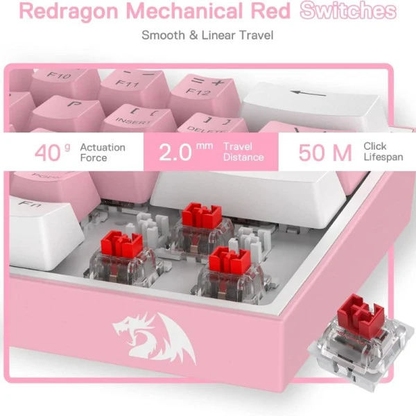 Redragon K617 Fizz 60% RGB Red Switches (White/Pink)