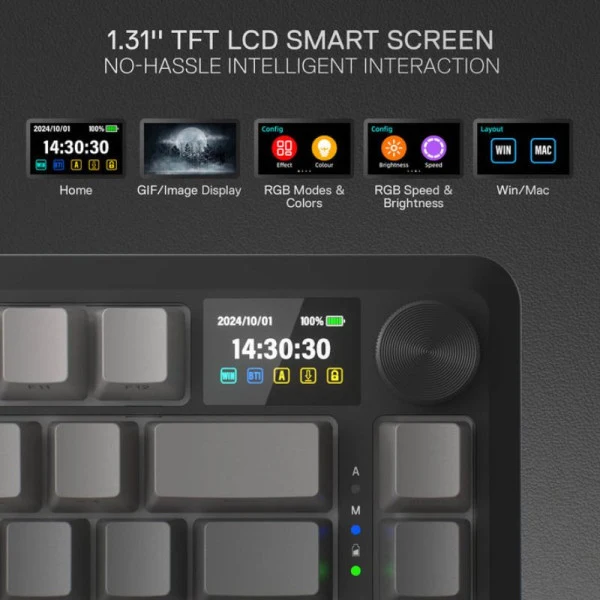 Redragon Behemoth K724 SP Tri-Mode Pro LCD Wireless Mechanical Keyboard (Gardient Gray)