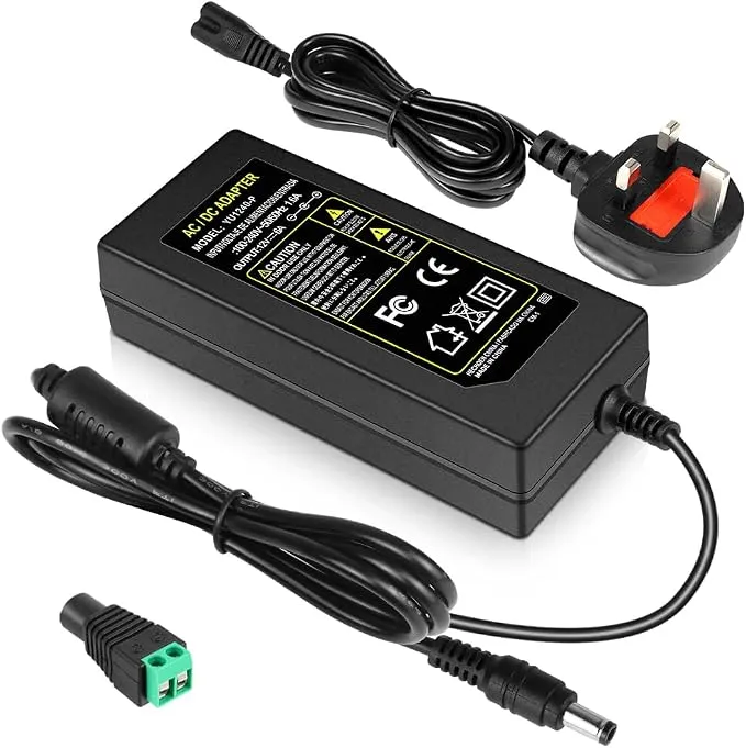 DC 12V Desktop Power Supply Adapter 36W–120W, AC 100–240V Input, Switching Transformer Charger with US/UK Plug — for LED Strip Lights, CCTV, Pumps, and Electronics