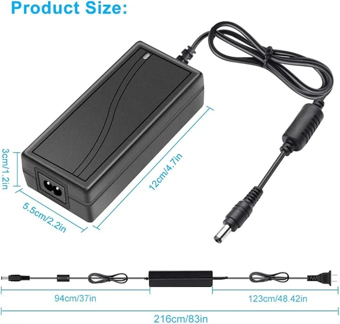 DC 12V Desktop Power Supply Adapter 36W–120W, AC 100–240V Input, Switching Transformer Charger with US/UK Plug — for LED Strip Lights, CCTV, Pumps, and Electronics