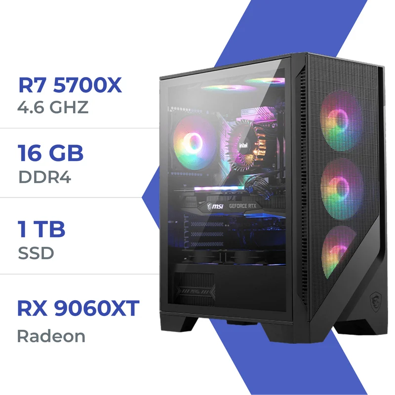 PC Gamer Techspace R7 5700X/1TB SSD/16GB/RX 9060 XT 16GB