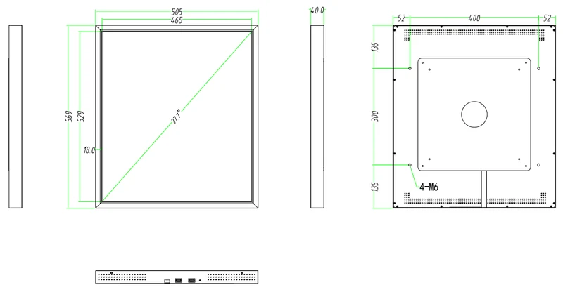 SQ Series 27.7 Inch (465×529mm Viewable) Square LCD Monitor Screen, Content Upload via Cloud / APP / USB Disk