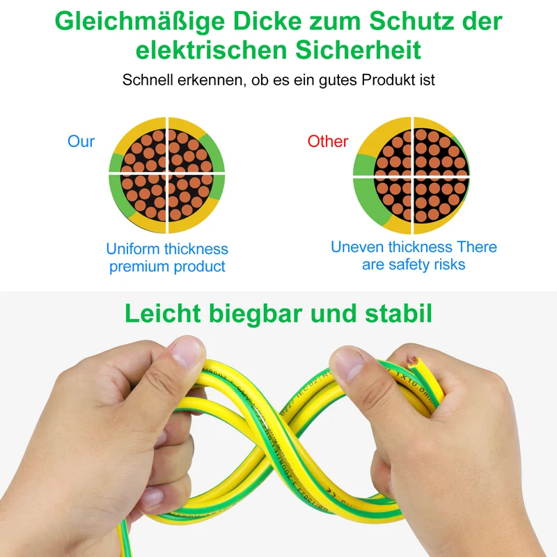 6mm² Ground Cable 10m–30m, Green-Yellow Earth Wire PVC, Flexible Electrical Wire for Earthing, Wiring and Safety Installations