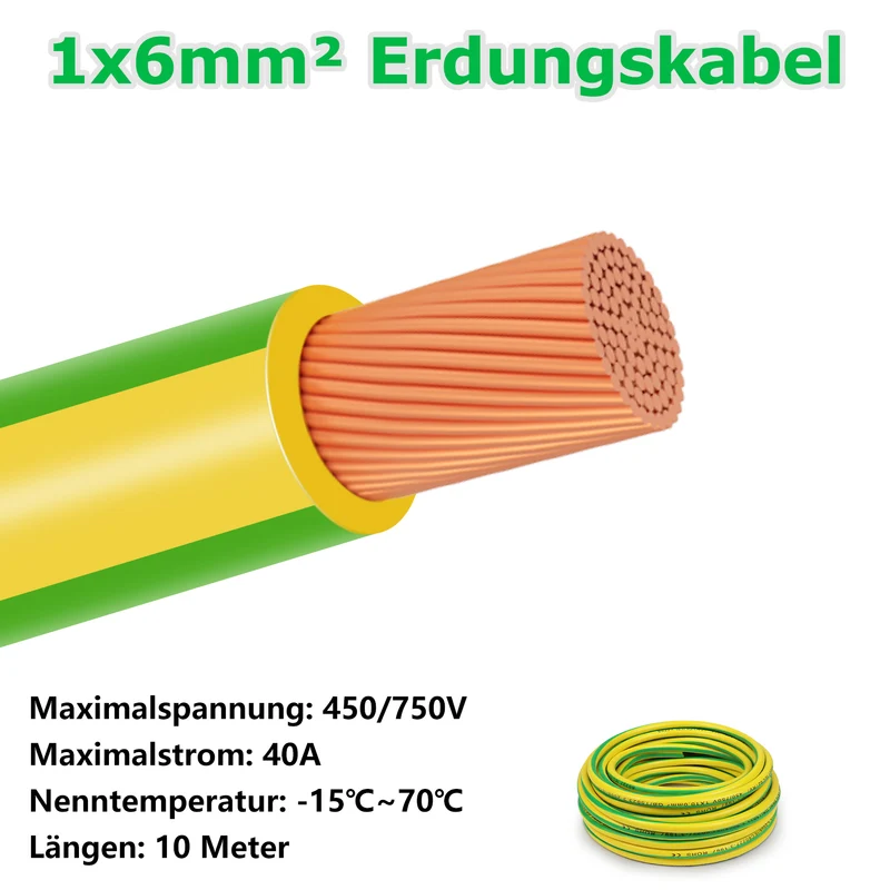 6mm² Ground Cable 10m–30m, Green-Yellow Earth Wire PVC, Flexible Electrical Wire for Earthing, Wiring and Safety Installations