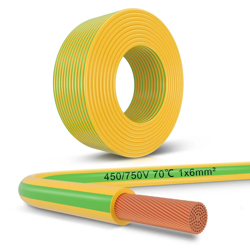 6mm² Ground Cable 10m–30m, Green-Yellow Earth Wire PVC, Flexible Electrical Wire for Earthing, Wiring and Safety Installations