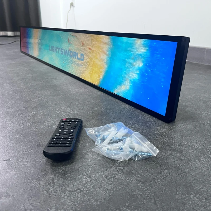 56.6 Inch (1431×160mm Viewable) Commercial Android Stretched LCD Bar Display | Ultra-Wide Shelf Screen | Cloud / USB / Mobile App
