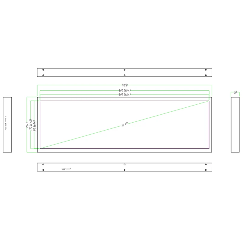 24.5 Inch (597.9×168.2mm Viewable) Commercial Ultra-Wide LCD Shelf Display | Android Stretched Bar Screen | Cloud, App & USB Playback
