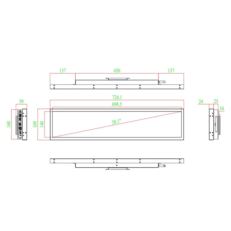 28.1 Inch (698.5×140mm Viewable) Android Stretched LCD Bar Display for Store Shelves | Cloud Platform / Mobile App / USB Media