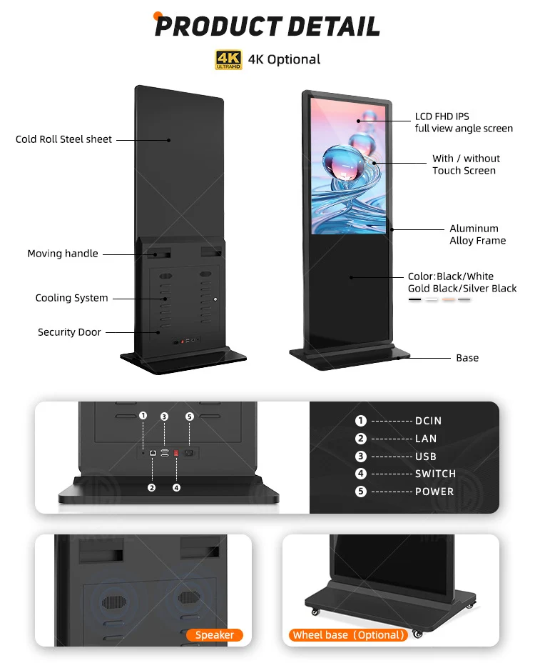 55‘’ Single-Sided Indoor Movable LCD Digital Signage Display | | Android RK3568 2GB+16GB | Non-Touch / Infrared / Capacitive Touch | CMS Preinstalled