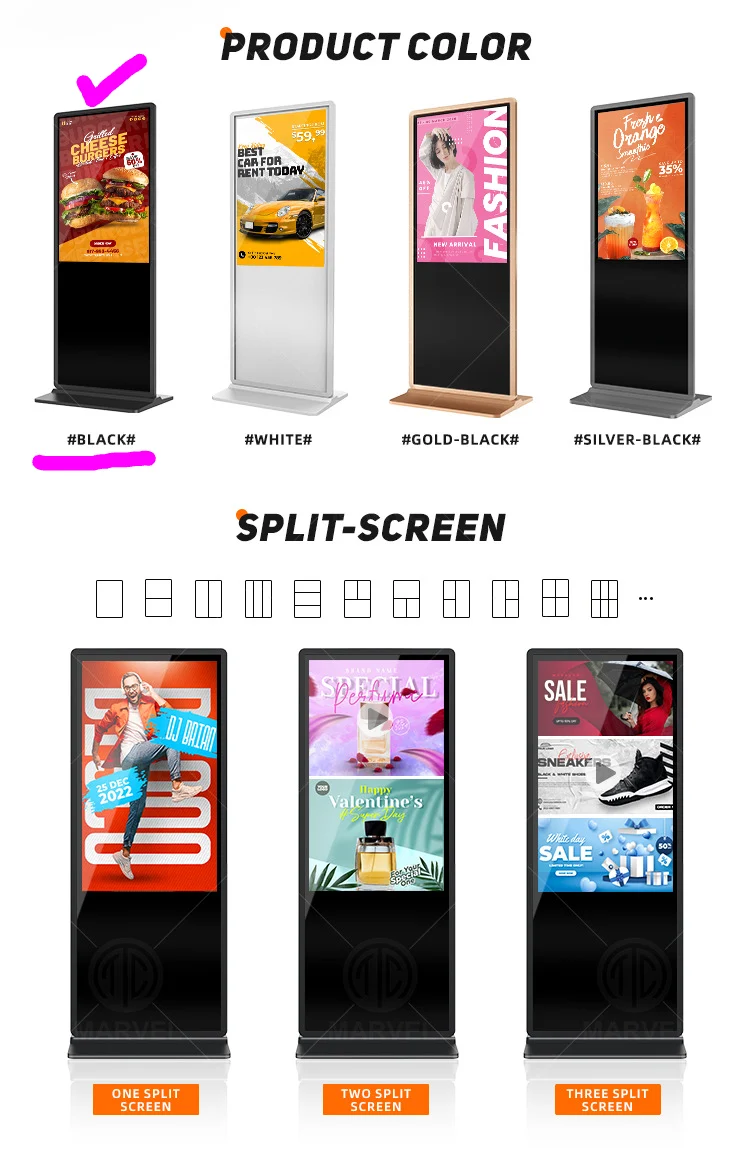55‘’ Single-Sided Indoor Movable LCD Digital Signage Display | | Android RK3568 2GB+16GB | Non-Touch / Infrared / Capacitive Touch | CMS Preinstalled