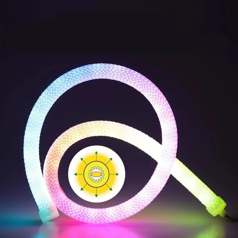 360° RGB Woven-Style Neon LED Light Strip | 5V 0.59‘’ Flexible Silicone Tube | Waterproof, Full-View Illumination, Plug & Play Kit with Controller (5m / 20 Rolls Options)