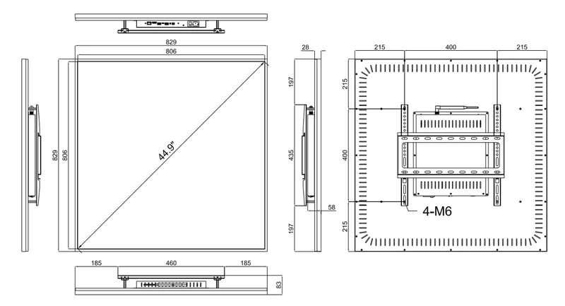 SQ Series 44.9 Inch (806.4×806.4mm Viewable) 1:1 Large Square LCD Display Screen, Cloud / APP / USB Disk