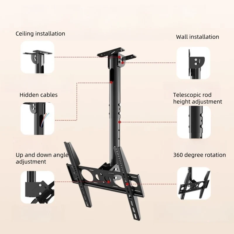 42-85 inch Dual Back to Back LCD Screen Hanger LCD TV Ceiling Hanger 360 Degree Rotation Wall-mounted LCD Monitor Stand