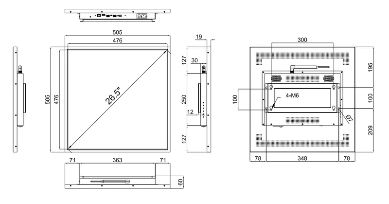 SQ Series 26.5 Inch (476×476mm Viewable) Square LCD Digital Screen Display, Cloud / APP / USB Disk Playback