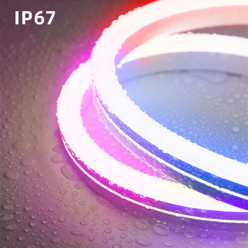 RGB Addressable Neon LED Strip Light | WS2812 SMD5050 60LEDs/M | 20×20mm Flexible Silicone Neon Rope | IP67 Waterproof | Top-Bend & Side-Bend Options | 5M Roll Kit with Power Adapter & Controller