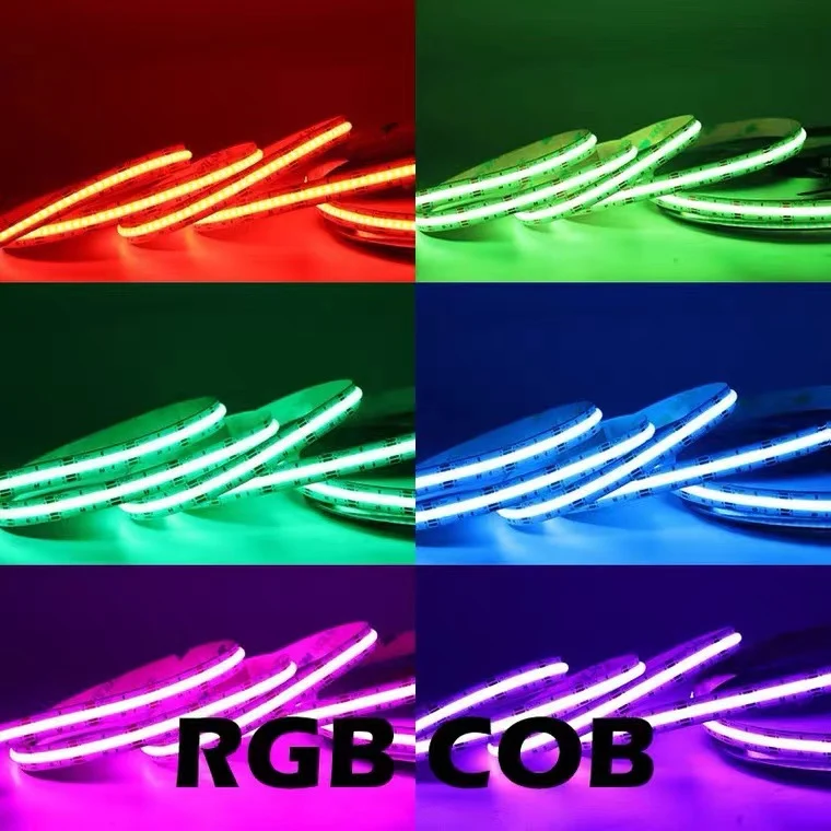 RGB COB Flexible LED Strip Light - 12V / 24V | 576 / 840 LEDs/m | RGB Color Changing | 10mm PCB | Dot-Free Continuous Lighting | Non-Waterproof | for Cabinets, Kitchen & Office Lighting | 5/50M