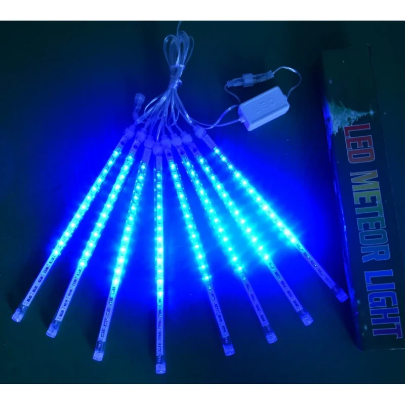 3PCS Pack of Christmas Lights Meteor Shower Rain Lights 8 Tube 12 Inch Waterproof Plug in Falling Rain Fairy String Lights for Halloween Christmas Holiday Party Home Patio Outdoor Decoration