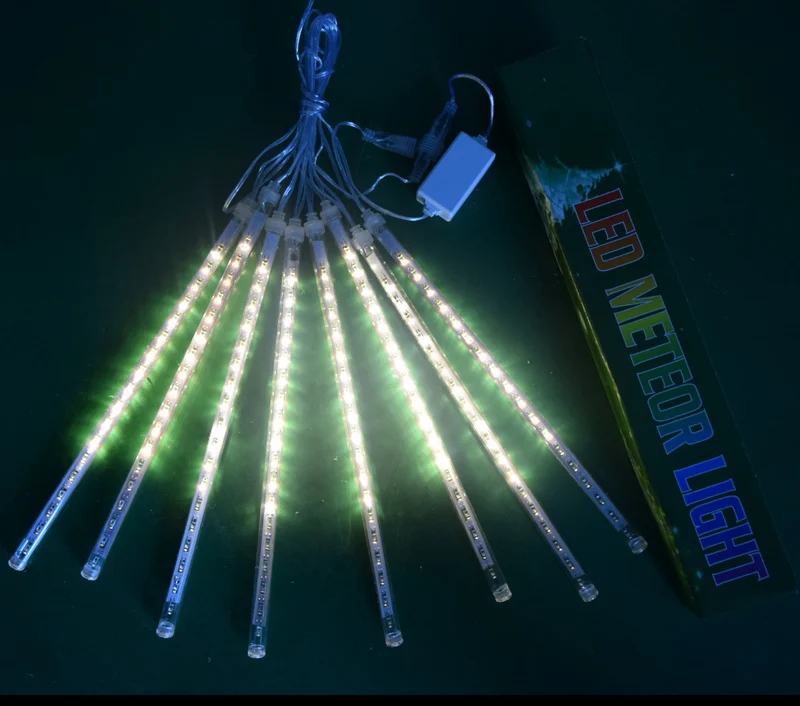 3PCS Pack of Christmas Lights Meteor Shower Rain Lights 8 Tube 12 Inch Waterproof Plug in Falling Rain Fairy String Lights for Halloween Christmas Holiday Party Home Patio Outdoor Decoration