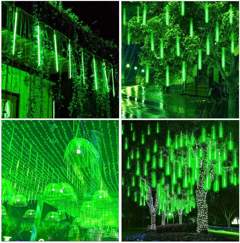 3PCS Pack of Christmas Lights Meteor Shower Rain Lights 8 Tube 12 Inch Waterproof Plug in Falling Rain Fairy String Lights for Halloween Christmas Holiday Party Home Patio Outdoor Decoration