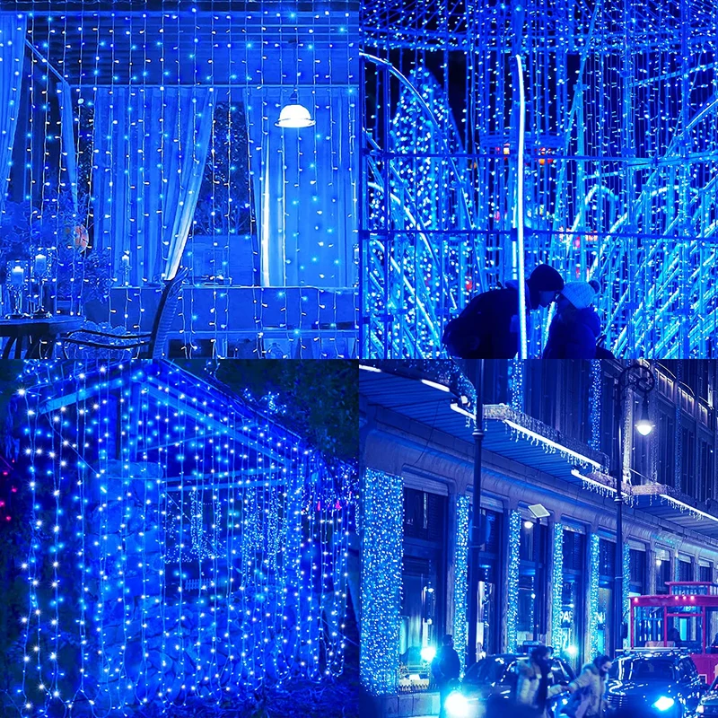 2PCS Pack of Curtain String Lights, 300 LED 9.8ft x 9.8ft 8 Lighting Modes Fairy Lights IP44 Certificated Plug in, Waterproof Lights for Christmas Party Wedding Outdoor Indoor Wall Deco