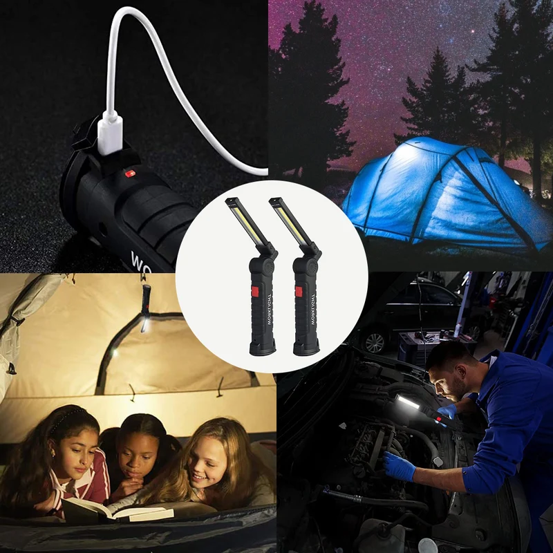 2 Pack LED Work Light Rechargeable 360° Rotate Magnetic Based 5 Modes LED Flashlight