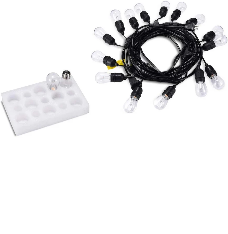 1Pack - Dimmable Waterproof LED Outdoor String Lights - Hanging, 2W Edison Bulbs - 48Ft Commercial Lights for Decor for Patio, Backyard, Garden, S14 Black - Warm White