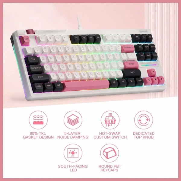Redragon K729 OTIM Pro Wireless Mechanical Keyboard (White/Black/Pink)