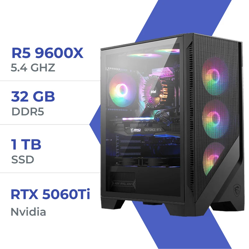 PC Gamer Techspace R5 9600X/1TB SSD/32GB/RTX 5060Ti 16GB