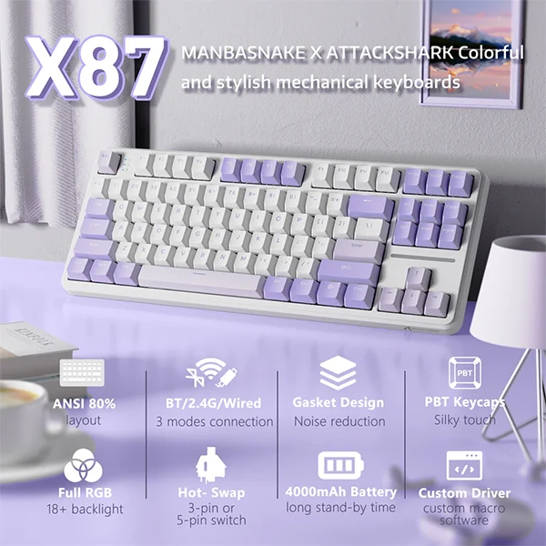 ATTACK SHARK X87 Strawberry Switch (Twilight)