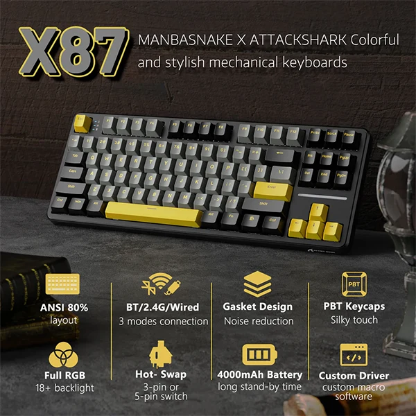 ATTACK SHARK X87 Strawberry Switch (Star Black)