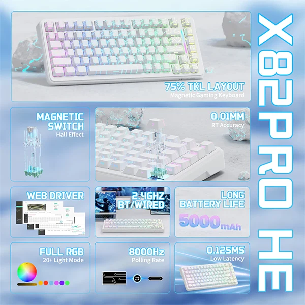 ATTACK SHARK X82 Pro HE Magnetic Switch (White Contours)