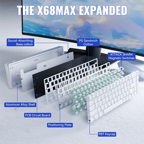 ATTACK SHARK X68MAX HE Magnetic Switch (White Contours)