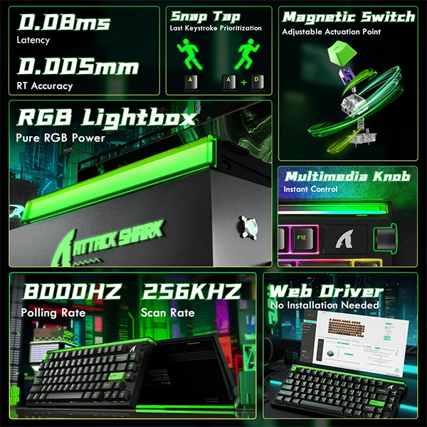 ATTACK SHARK R85 HE Rapid Trigger Magnetic Switch (Fluorescent Green)