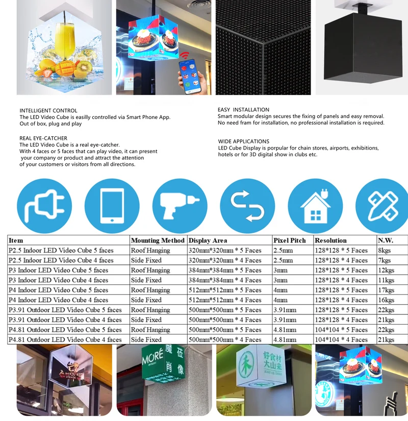 MC Series P2.5 Outdoor 5-Face Magic Cubic LED Display (320×320mm per face, IP65) – Perfect for Outdoor Events & Storefront Promotions