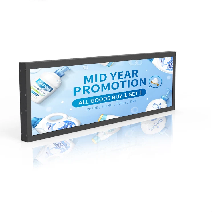 49.5 Inch (1210×340mm Viewable) Ultra-Wide Stretched LCD Shelf Display | Android Bar Screen | Cloud Platform & USB Playback