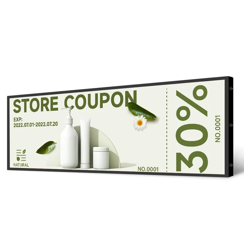 66.4 Inch (1650×348mm Viewable) Commercial Stretched LCD Bar Display | Ultra-Wide Android Shelf Screen | Cloud / USB / Mobile Playback